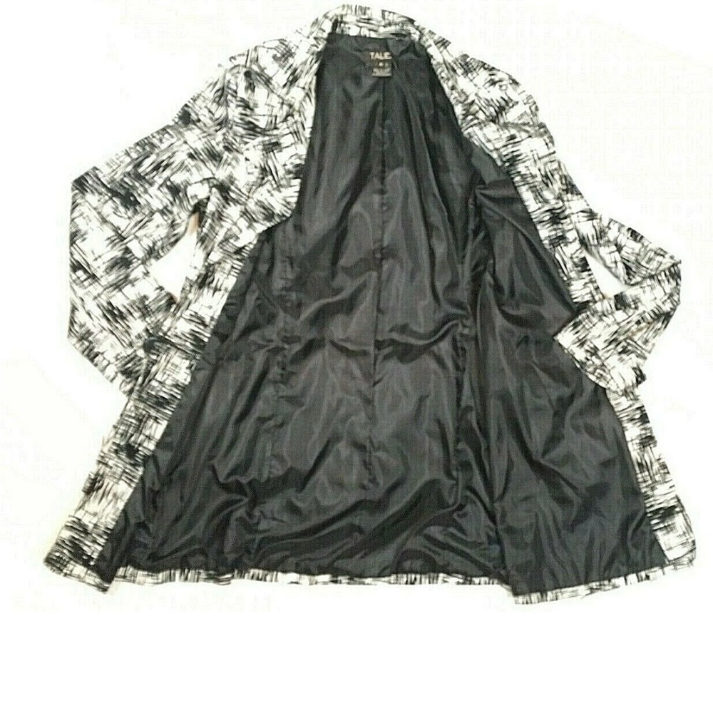 TALIE Black and White Geometric Belted Trench Coat Light Weight Jacket Size M